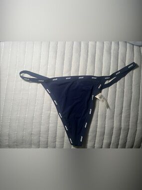 aerie Navy Logo-Trim Triangle Thong